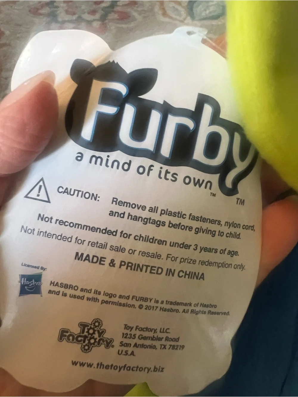 Hasbro Blue and Yellow Plush Furby Stuffed Toy